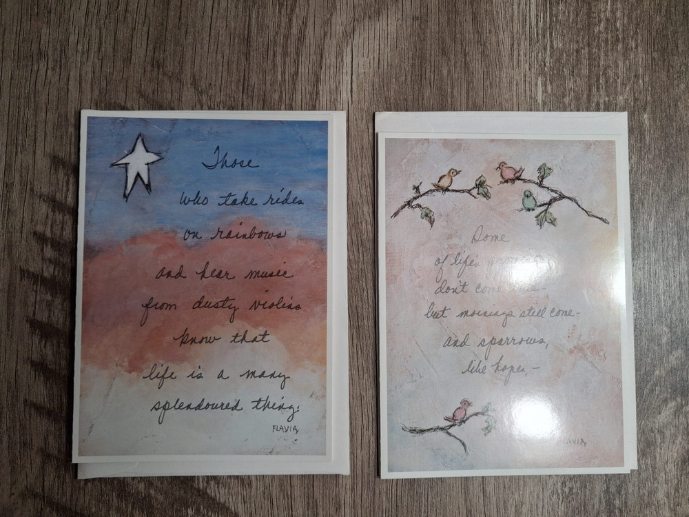 Vintage Flavia Weedn Greeting Cards Set of 2 Birds Rainbow w/ Envelopes